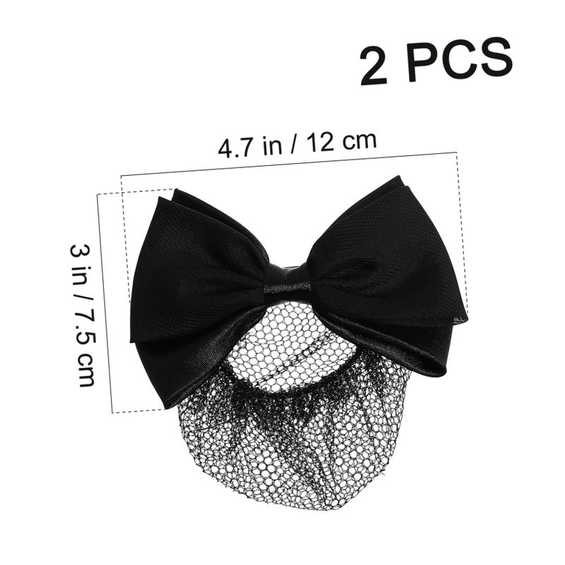 Beaupretty 2 Pieces Hair Snood Net Barrette Mesh Clip Elastic Butterfly Bun Bow Headdress for Lady Women Dance Office (Black) - Image 2